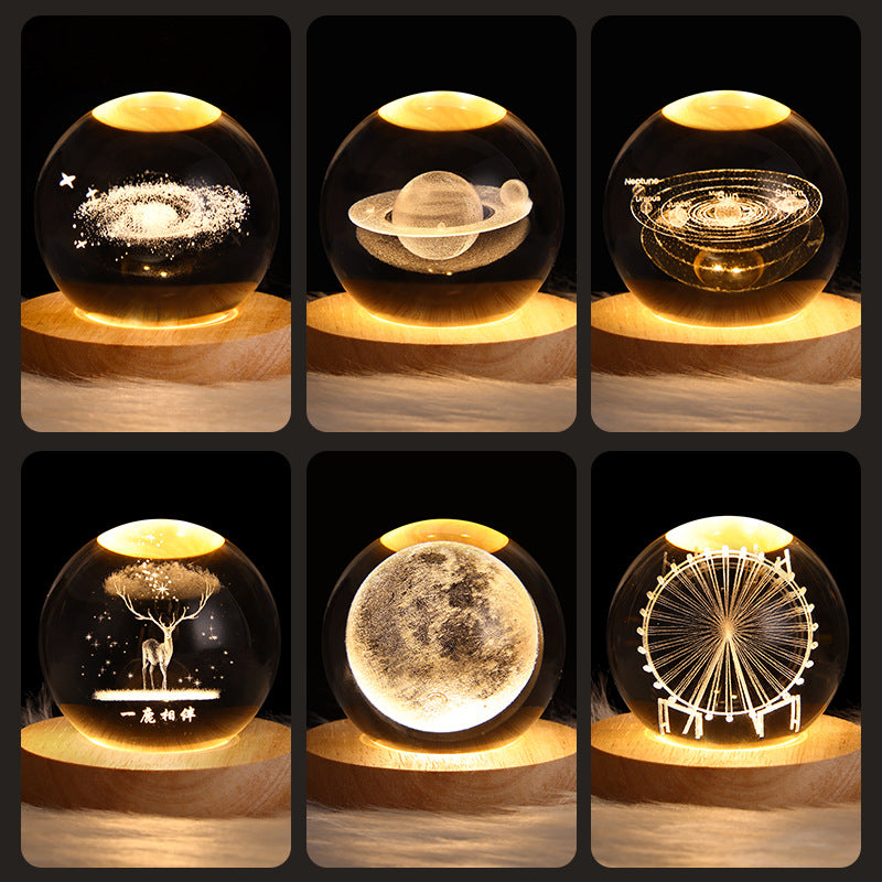 LED Night Light Galaxy Crystal Ball Table Lamp 3D Planet Moon Lamp Bedroom Home Decor for Kids Party Children Birthday Gifts