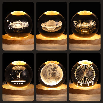 LED Night Light Galaxy Crystal Ball Table Lamp 3D Planet Moon Lamp Bedroom Home Decor for Kids Party Children Birthday Gifts
